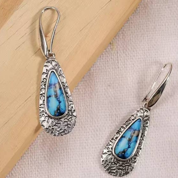 Boho Dangle Drop Earrings Metal Carved Pattern 925 Silver Plated Lightweight - Picture 4 of 7